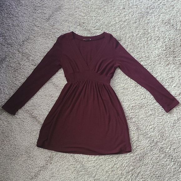 Forever 21 Dresses & Skirts - Forever Deep Wine Long Sleeve Sweater Dress | Empire Waist | V-Neck | Nosizetag